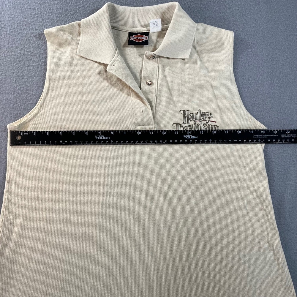 VTG Harley Davidson Sleeveless Polo Shirt Tan Shenandoah Virginia Women L Cotton - Picture 5 of 8